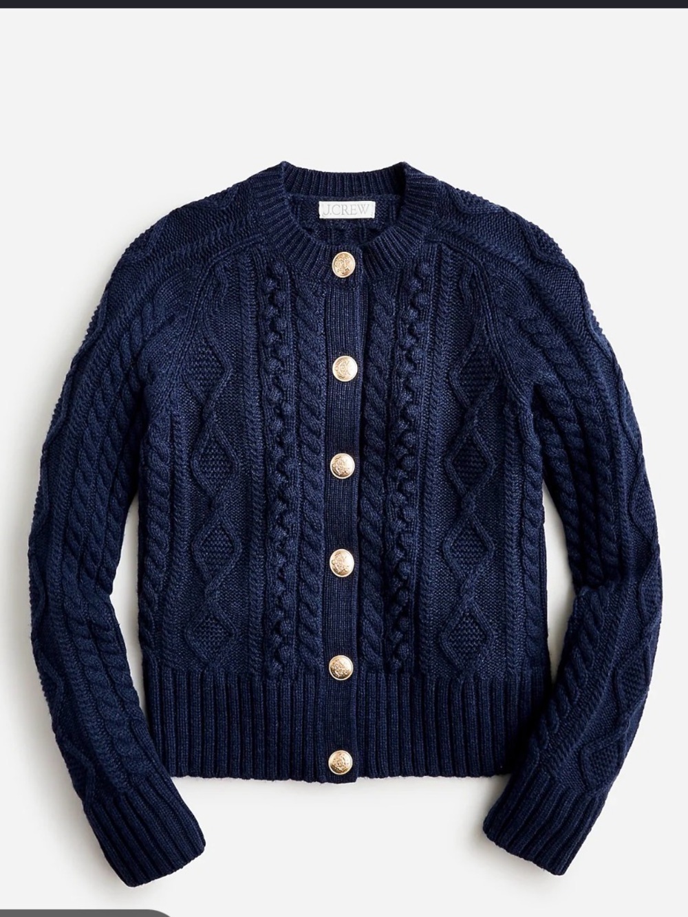 J. Crew Navy Cable-Knit Cardigan with Gold Buttons medium